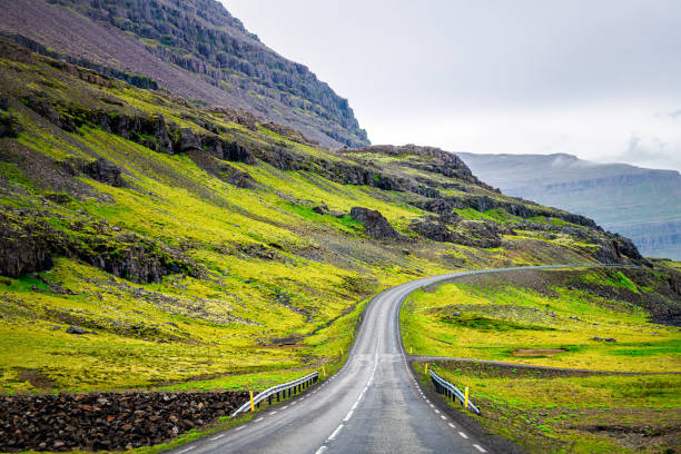 A waterfall and geothermal landscape in Iceland.